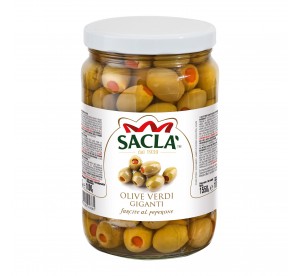 Olives vertes géantes au poivron 1,55kg – Format pro Saclà