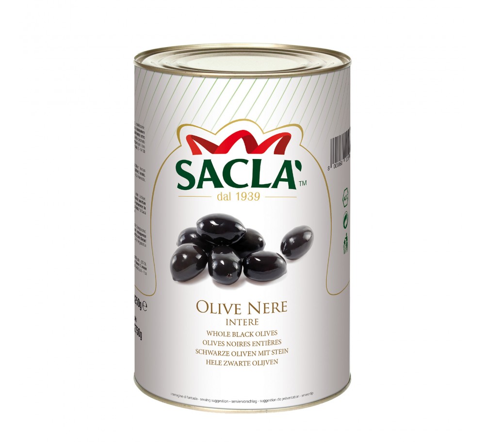 Olives noires entières au naturel 4,25kg – Format pro Saclà