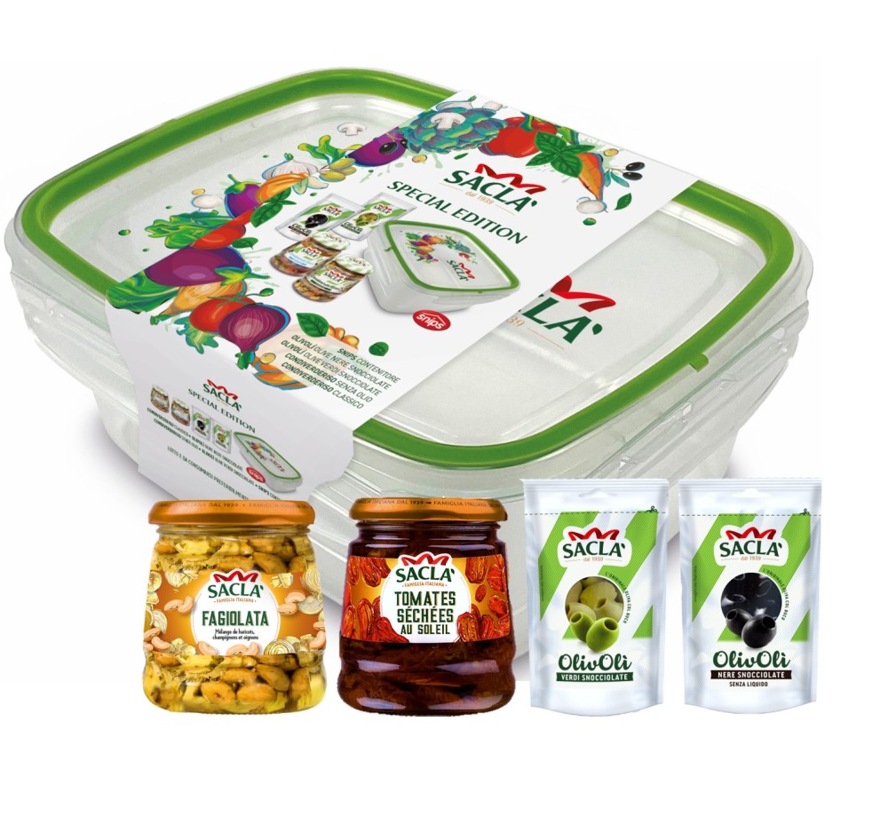 Coffret apéritif italien + boîte lunch Snips OFFERTE – Antipasti Saclà