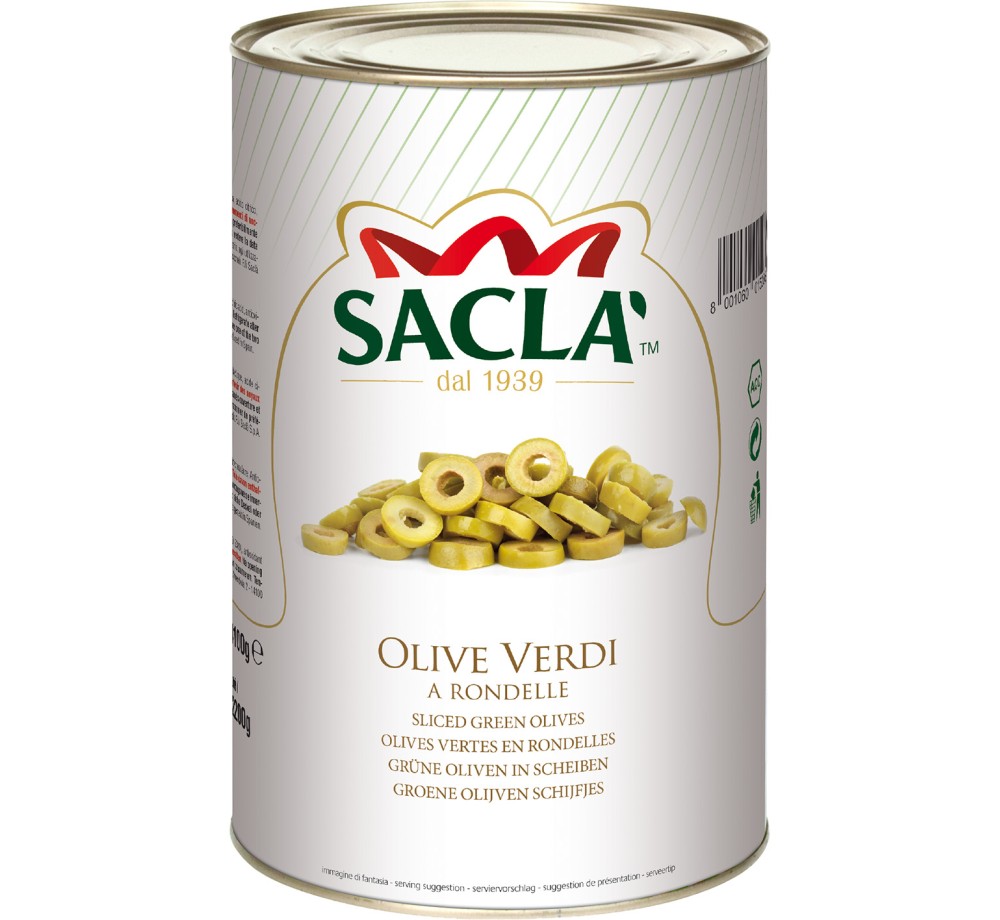 Olives vertes en rondelles au naturel 4,1 kg | Saclà – Format professionnel