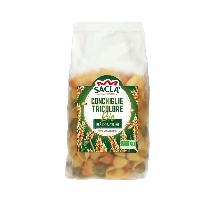 Pâtes Conchiglie tricolore bio 500gr Pâtes Conchiglie tricolore bio 500gr